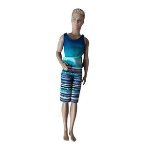 2012 Mattel Barbie Ken Fashionista Doll Molded Hair Body 2009 Blue Tank Shorts